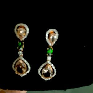 14K Rose Gold Multi Gem with Diamond Drop Earring